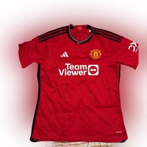 🔴 Adidas Manchester United Men's Home Soccer Jersey L TeamViewer AEROREAD